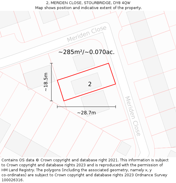 2, MERIDEN CLOSE, STOURBRIDGE, DY8 4QW: Plot and title map