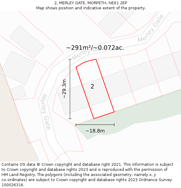 2, MERLEY GATE, MORPETH, NE61 2EP: Plot and title map