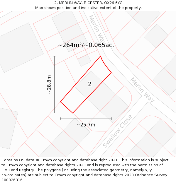 2, MERLIN WAY, BICESTER, OX26 6YG: Plot and title map