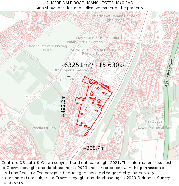 2, MERRIDALE ROAD, MANCHESTER, M40 0AD: Plot and title map