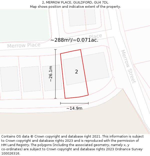 2, MERROW PLACE, GUILDFORD, GU4 7DL: Plot and title map