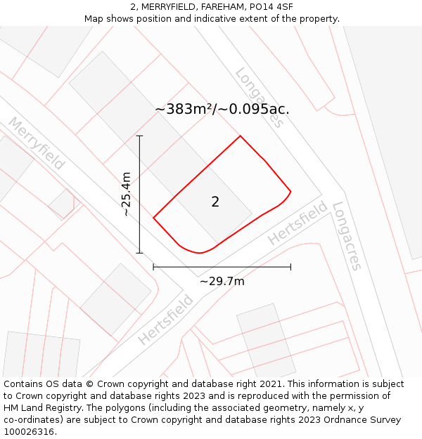 2, MERRYFIELD, FAREHAM, PO14 4SF: Plot and title map