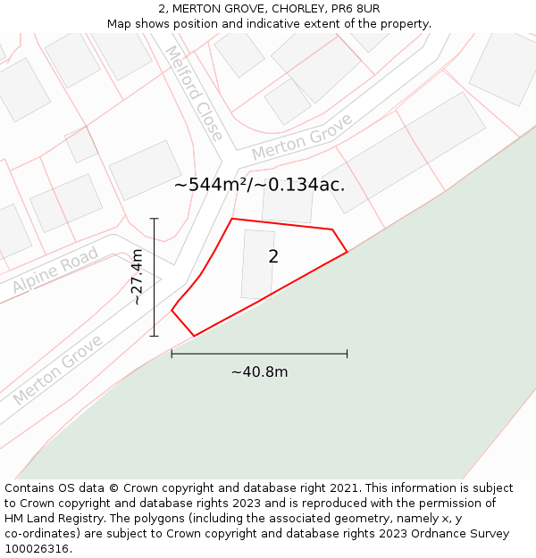 2, MERTON GROVE, CHORLEY, PR6 8UR: Plot and title map