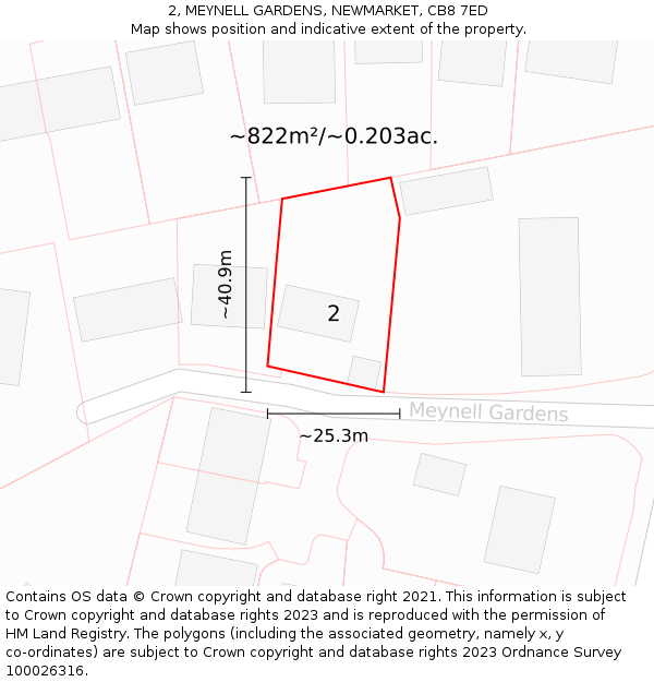 2, MEYNELL GARDENS, NEWMARKET, CB8 7ED: Plot and title map