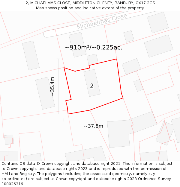 2, MICHAELMAS CLOSE, MIDDLETON CHENEY, BANBURY, OX17 2GS: Plot and title map