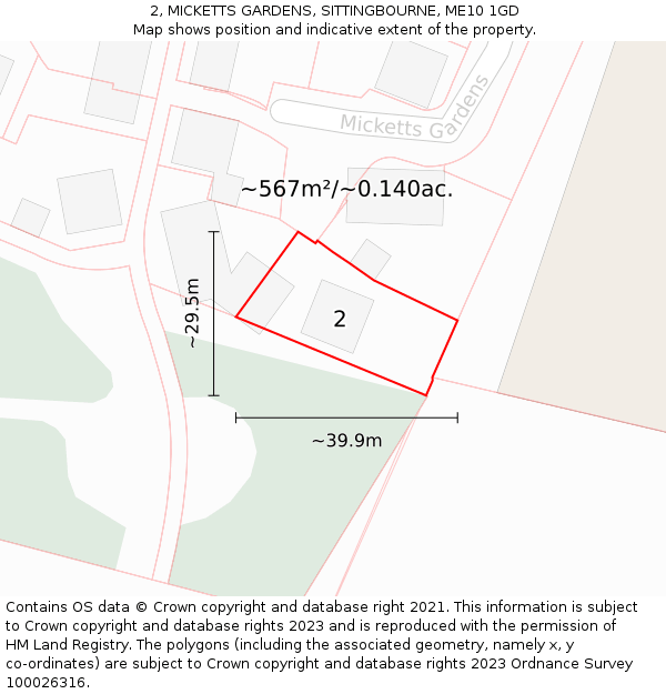 2, MICKETTS GARDENS, SITTINGBOURNE, ME10 1GD: Plot and title map