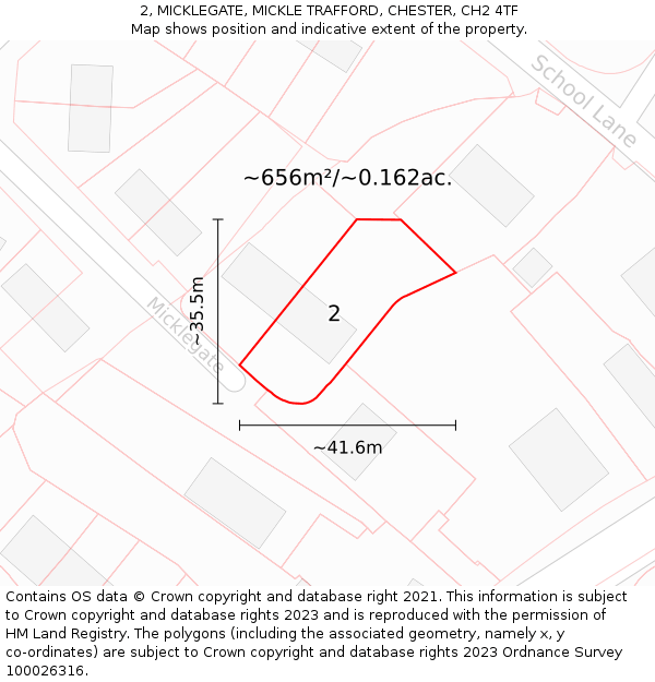 2, MICKLEGATE, MICKLE TRAFFORD, CHESTER, CH2 4TF: Plot and title map