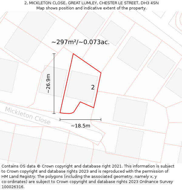 2, MICKLETON CLOSE, GREAT LUMLEY, CHESTER LE STREET, DH3 4SN: Plot and title map