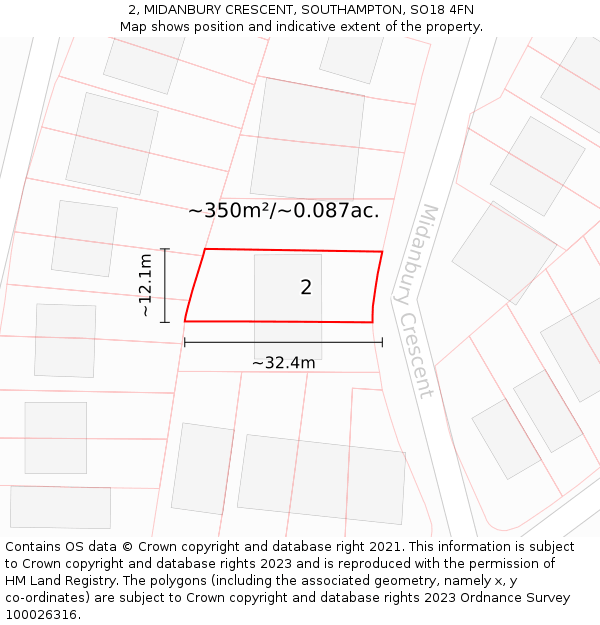 2, MIDANBURY CRESCENT, SOUTHAMPTON, SO18 4FN: Plot and title map