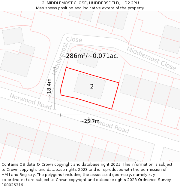 2, MIDDLEMOST CLOSE, HUDDERSFIELD, HD2 2PU: Plot and title map