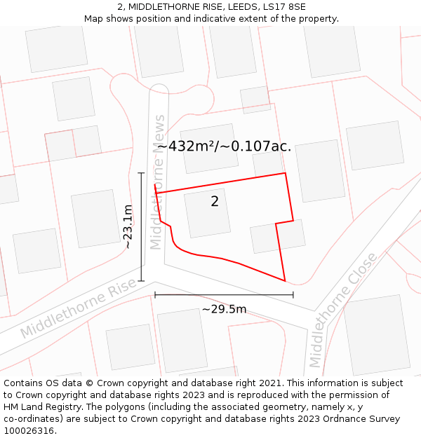 2, MIDDLETHORNE RISE, LEEDS, LS17 8SE: Plot and title map