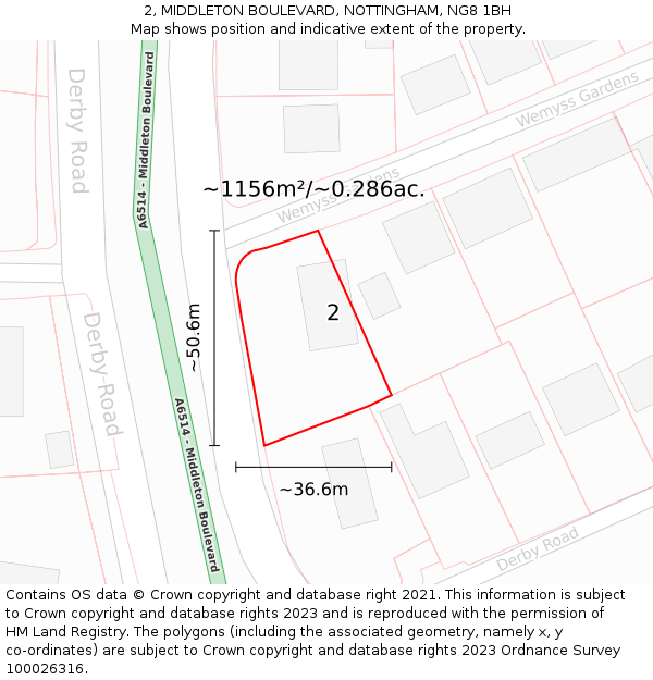 2, MIDDLETON BOULEVARD, NOTTINGHAM, NG8 1BH: Plot and title map