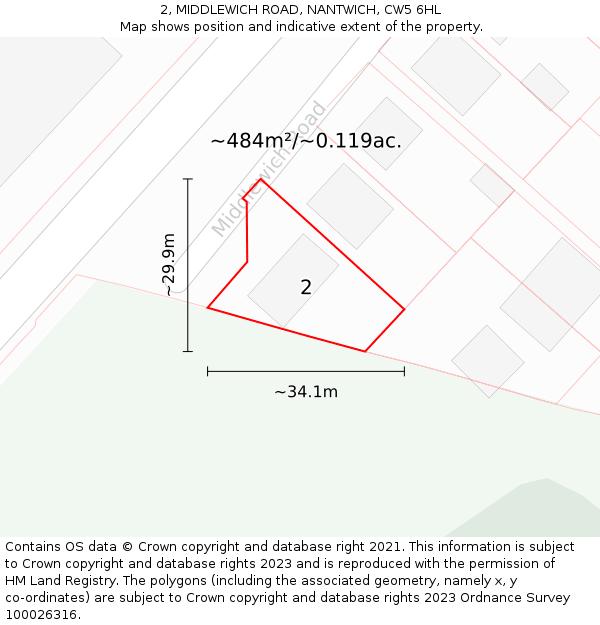 2, MIDDLEWICH ROAD, NANTWICH, CW5 6HL: Plot and title map