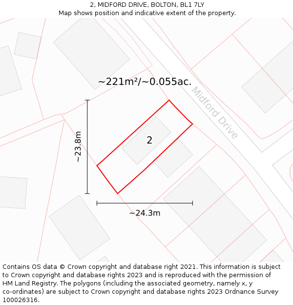 2, MIDFORD DRIVE, BOLTON, BL1 7LY: Plot and title map