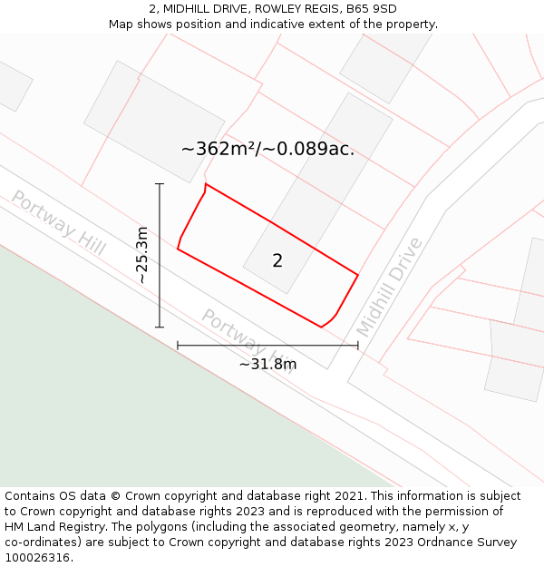 2, MIDHILL DRIVE, ROWLEY REGIS, B65 9SD: Plot and title map