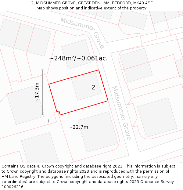 2, MIDSUMMER GROVE, GREAT DENHAM, BEDFORD, MK40 4SE: Plot and title map