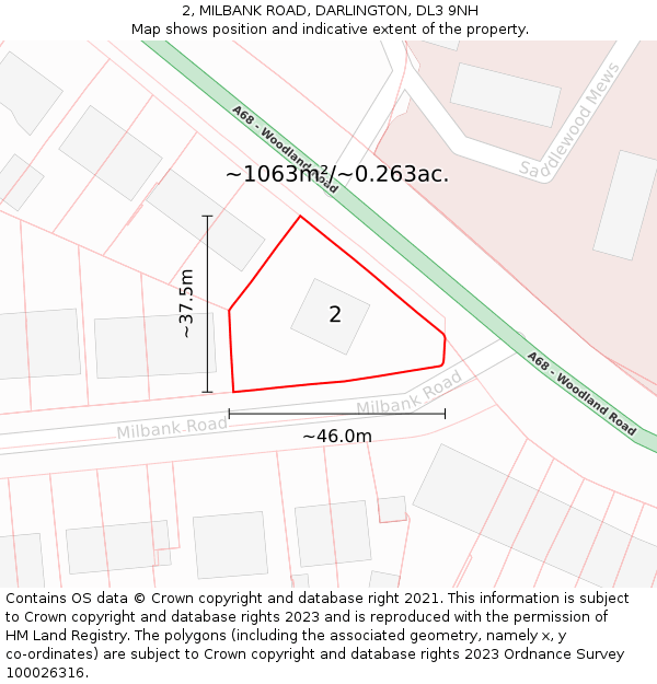 2, MILBANK ROAD, DARLINGTON, DL3 9NH: Plot and title map