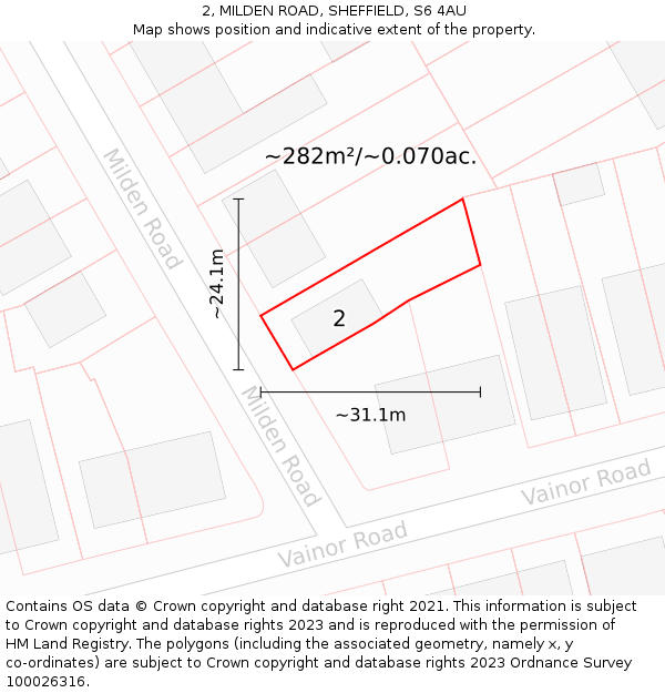 2, MILDEN ROAD, SHEFFIELD, S6 4AU: Plot and title map