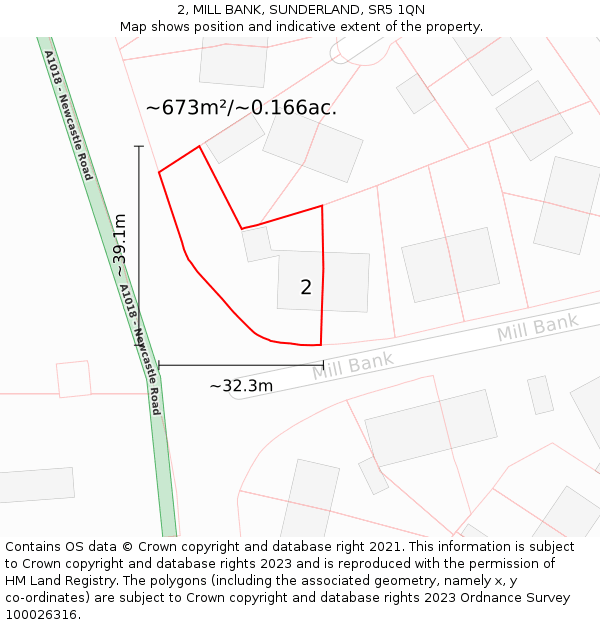 2, MILL BANK, SUNDERLAND, SR5 1QN: Plot and title map