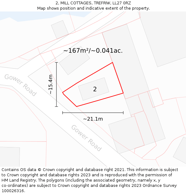 2, MILL COTTAGES, TREFRIW, LL27 0RZ: Plot and title map