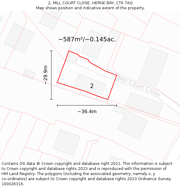 2, MILL COURT CLOSE, HERNE BAY, CT6 7AQ: Plot and title map