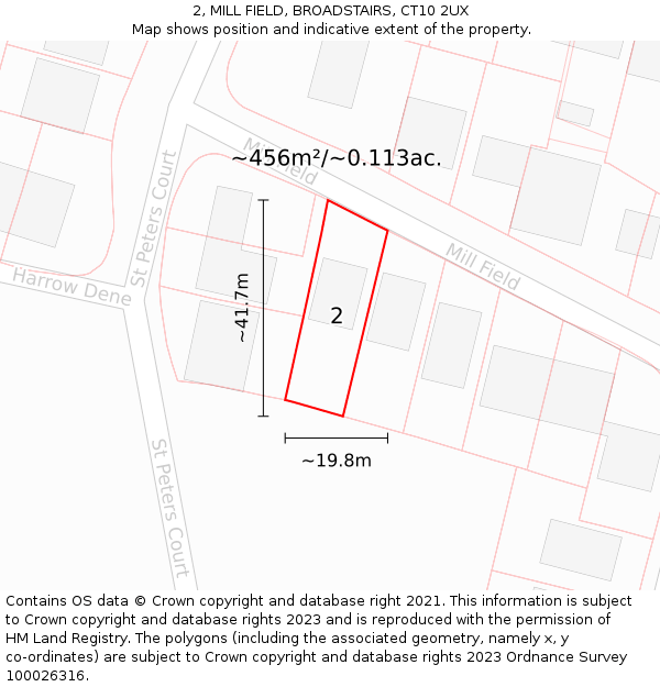 2, MILL FIELD, BROADSTAIRS, CT10 2UX: Plot and title map