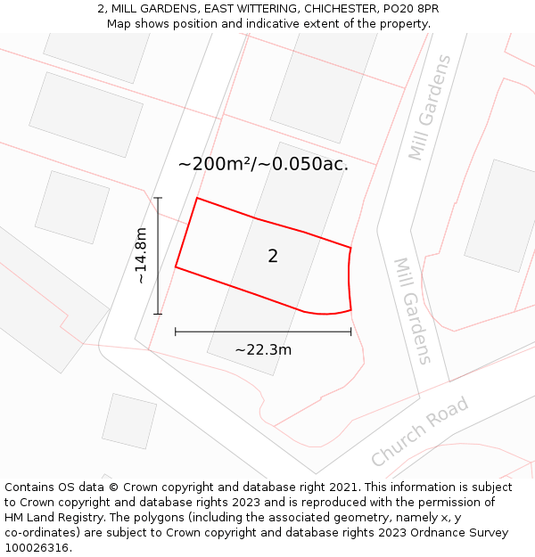 2, MILL GARDENS, EAST WITTERING, CHICHESTER, PO20 8PR: Plot and title map