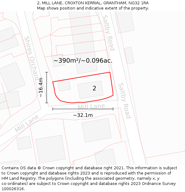 2, MILL LANE, CROXTON KERRIAL, GRANTHAM, NG32 1RA: Plot and title map