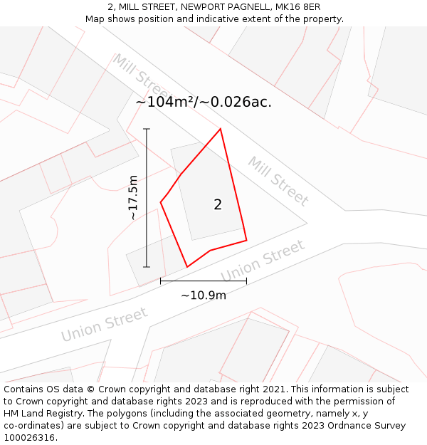 2, MILL STREET, NEWPORT PAGNELL, MK16 8ER: Plot and title map