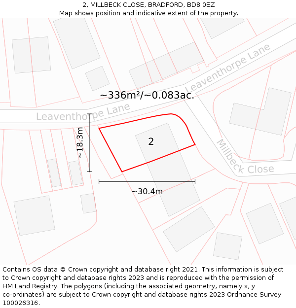 2, MILLBECK CLOSE, BRADFORD, BD8 0EZ: Plot and title map