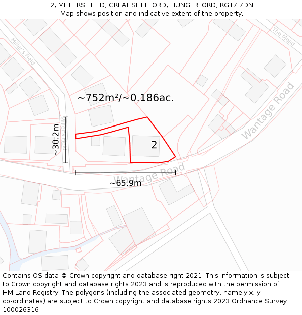 2, MILLERS FIELD, GREAT SHEFFORD, HUNGERFORD, RG17 7DN: Plot and title map