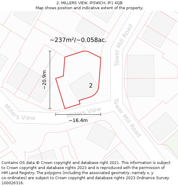 2, MILLERS VIEW, IPSWICH, IP1 4QB: Plot and title map