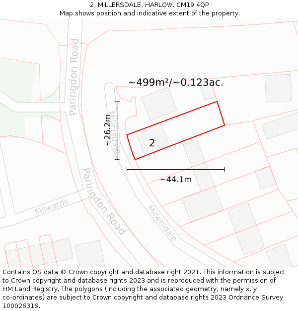 2, MILLERSDALE, HARLOW, CM19 4QP: Plot and title map
