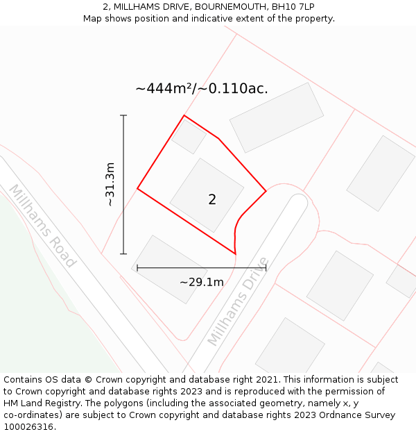 2, MILLHAMS DRIVE, BOURNEMOUTH, BH10 7LP: Plot and title map