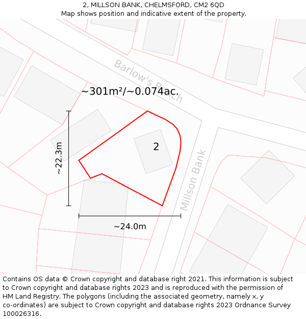 2, MILLSON BANK, CHELMSFORD, CM2 6QD: Plot and title map