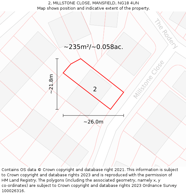 2, MILLSTONE CLOSE, MANSFIELD, NG18 4UN: Plot and title map