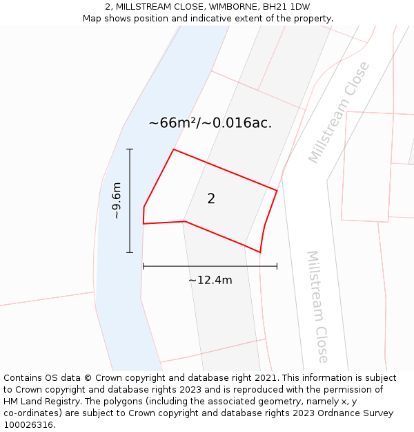 2, MILLSTREAM CLOSE, WIMBORNE, BH21 1DW: Plot and title map