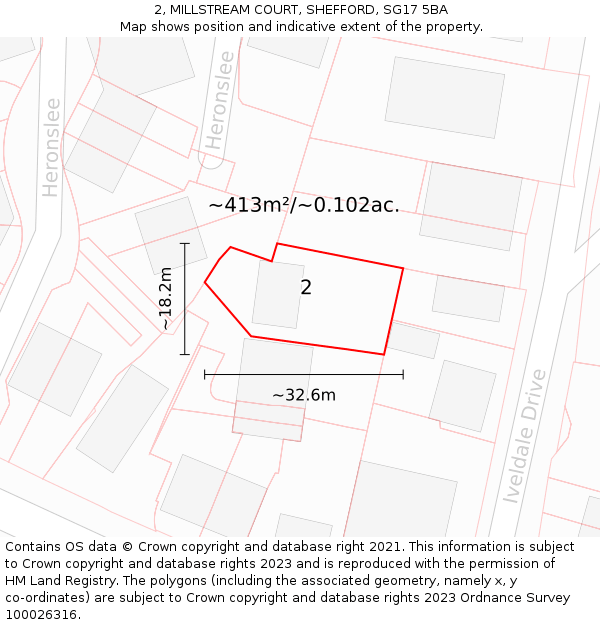 2, MILLSTREAM COURT, SHEFFORD, SG17 5BA: Plot and title map