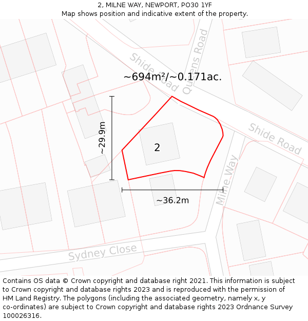 2, MILNE WAY, NEWPORT, PO30 1YF: Plot and title map