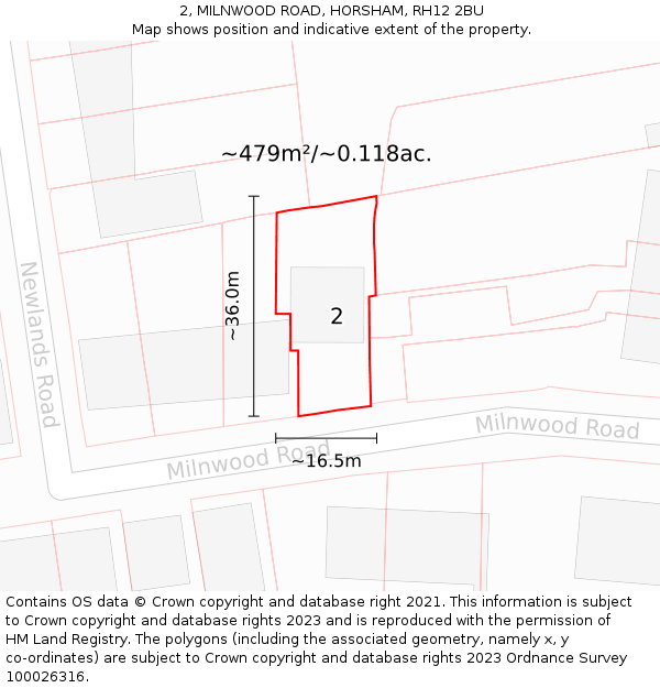 2, MILNWOOD ROAD, HORSHAM, RH12 2BU: Plot and title map