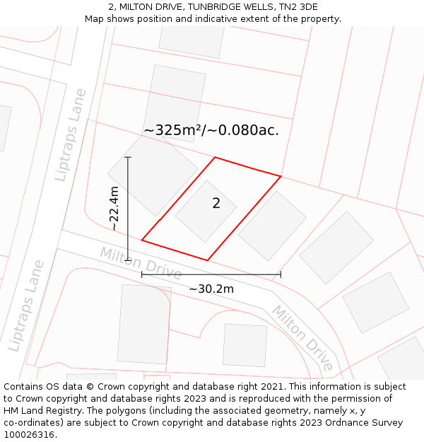 2, MILTON DRIVE, TUNBRIDGE WELLS, TN2 3DE: Plot and title map