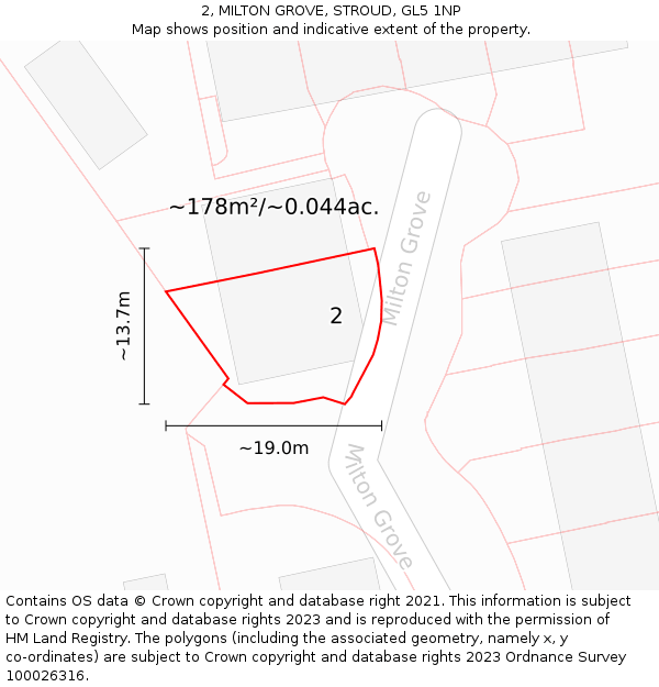 2, MILTON GROVE, STROUD, GL5 1NP: Plot and title map