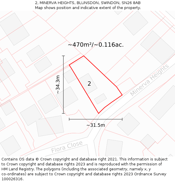 2, MINERVA HEIGHTS, BLUNSDON, SWINDON, SN26 8AB: Plot and title map