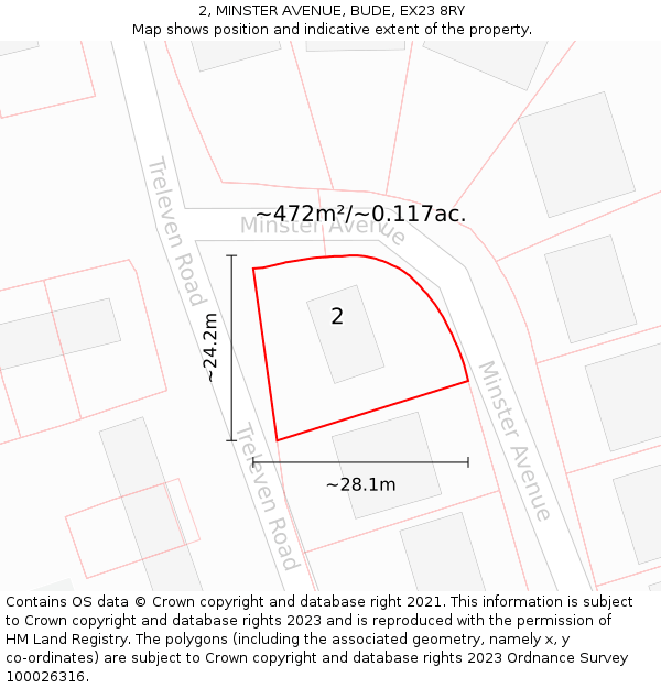 2, MINSTER AVENUE, BUDE, EX23 8RY: Plot and title map