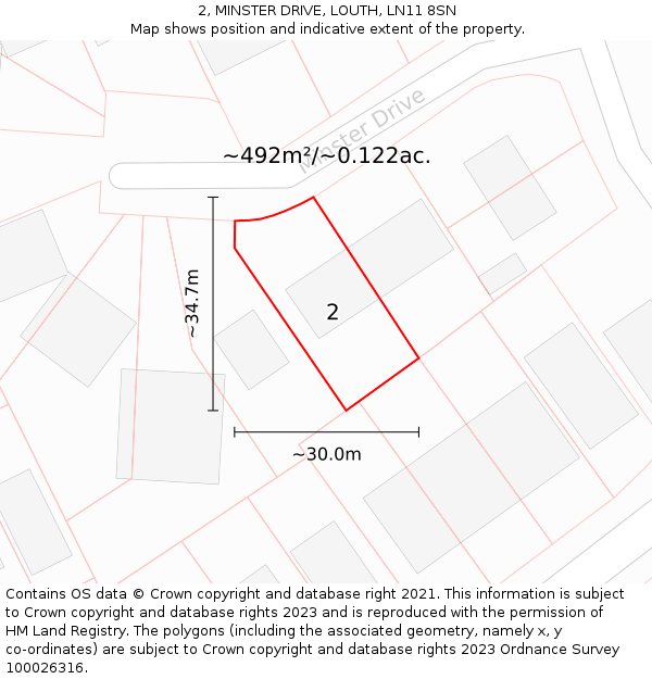 2, MINSTER DRIVE, LOUTH, LN11 8SN: Plot and title map