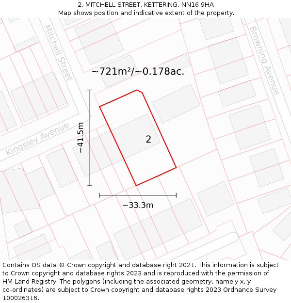 2, MITCHELL STREET, KETTERING, NN16 9HA: Plot and title map