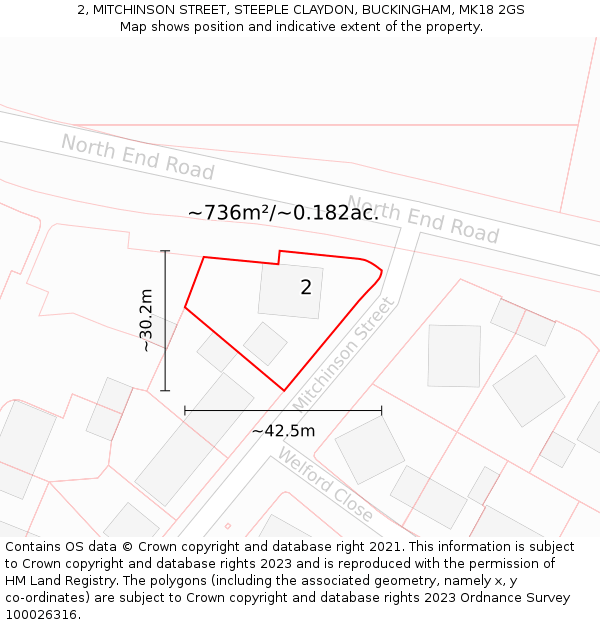 2, MITCHINSON STREET, STEEPLE CLAYDON, BUCKINGHAM, MK18 2GS: Plot and title map