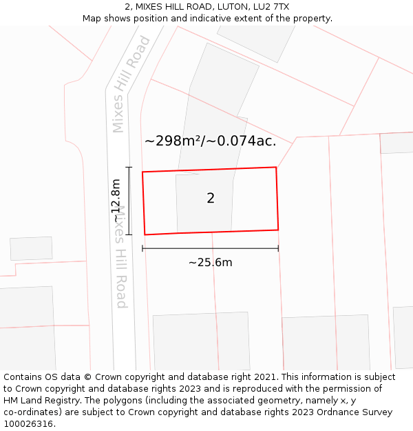 2, MIXES HILL ROAD, LUTON, LU2 7TX: Plot and title map