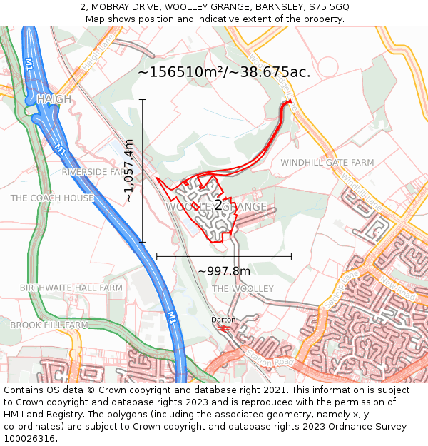 2, MOBRAY DRIVE, WOOLLEY GRANGE, BARNSLEY, S75 5GQ: Plot and title map