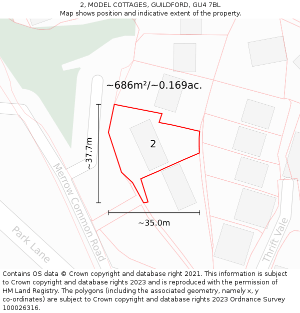 2, MODEL COTTAGES, GUILDFORD, GU4 7BL: Plot and title map